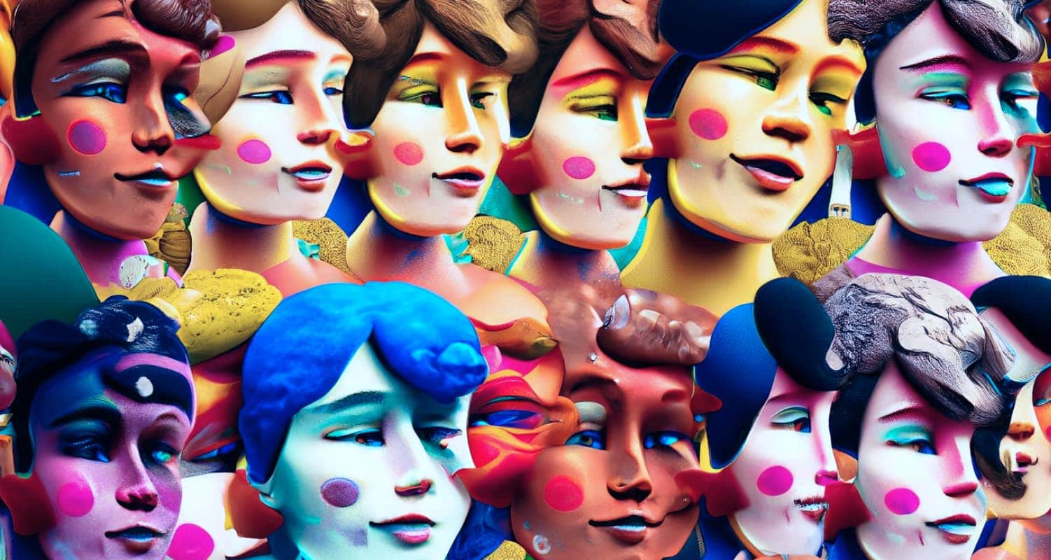 Psychology of deepfakes colorful cartoonish faces - header