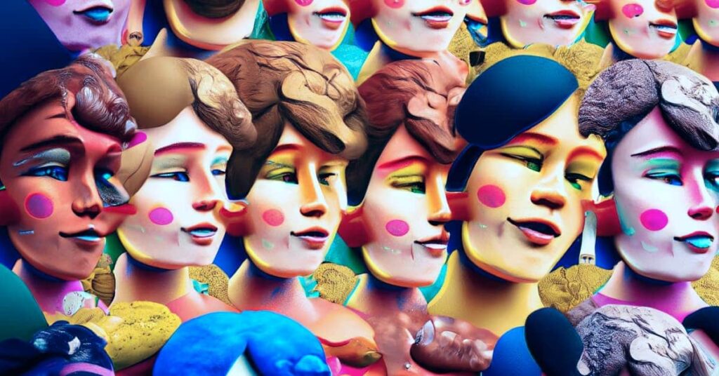 Psychology of deepfakes colorful cartoonish faces - featured