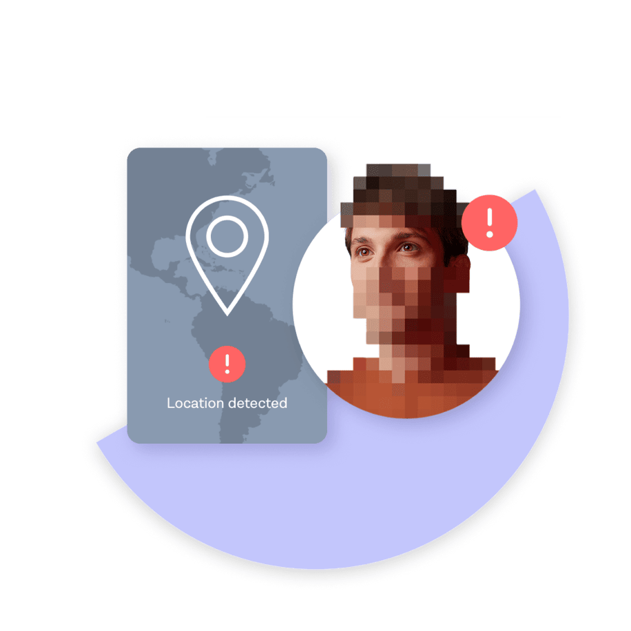 Pixeled man and location